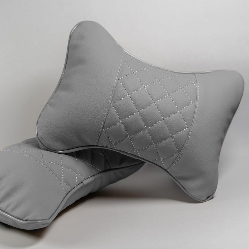 Synterior Set of 2 Quilted Faux Leather Car Headrest Pillow, Gray Case/Gray Threading, Ergonomic Neck Support for Comfortable Driving - Image 2